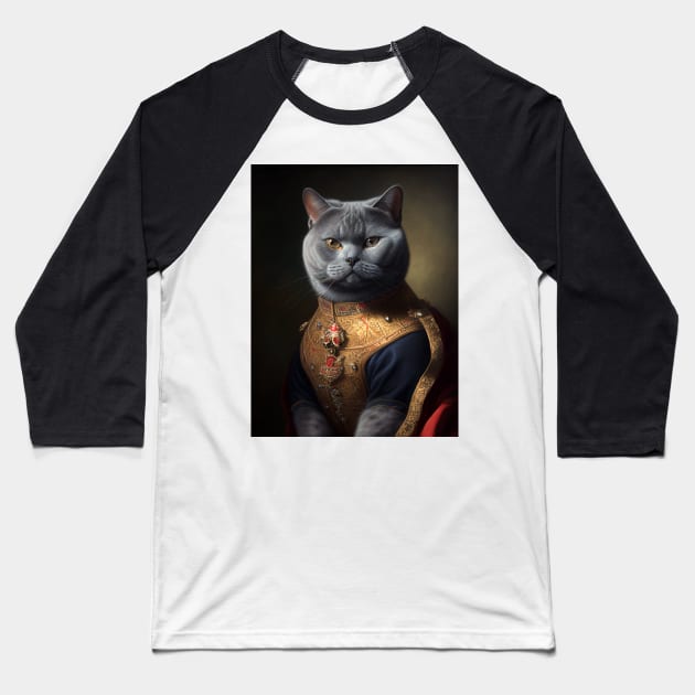 Royal Portrait of a British Shorthair Cat Baseball T-Shirt by pxdg